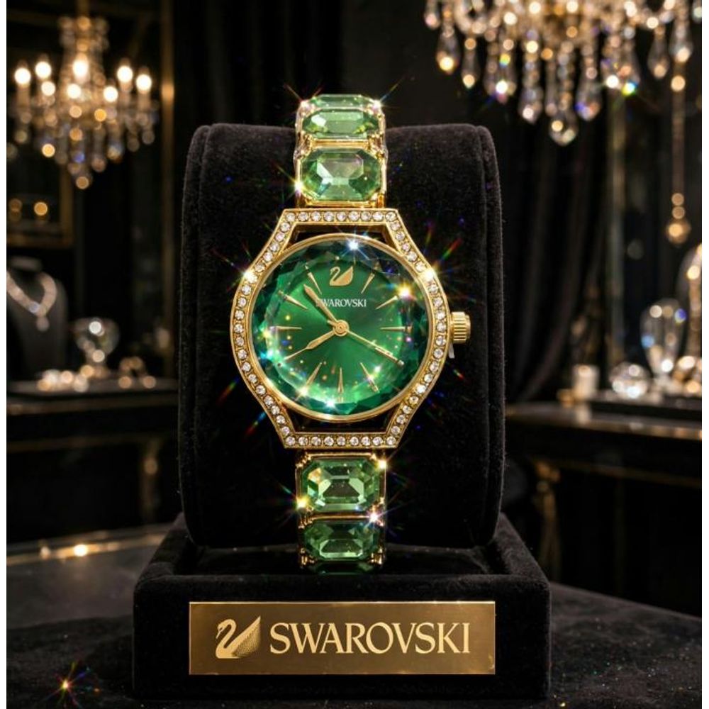 SWAROVSKY CRYSTAL  GOLD GREEN WATCH FOR HER 998