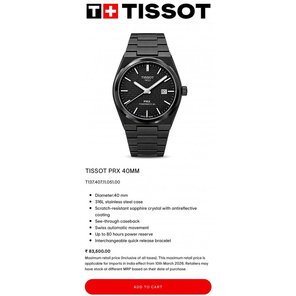 TISOT PRX ULTRA-PREMIUM BACK OPEN AAA F1037