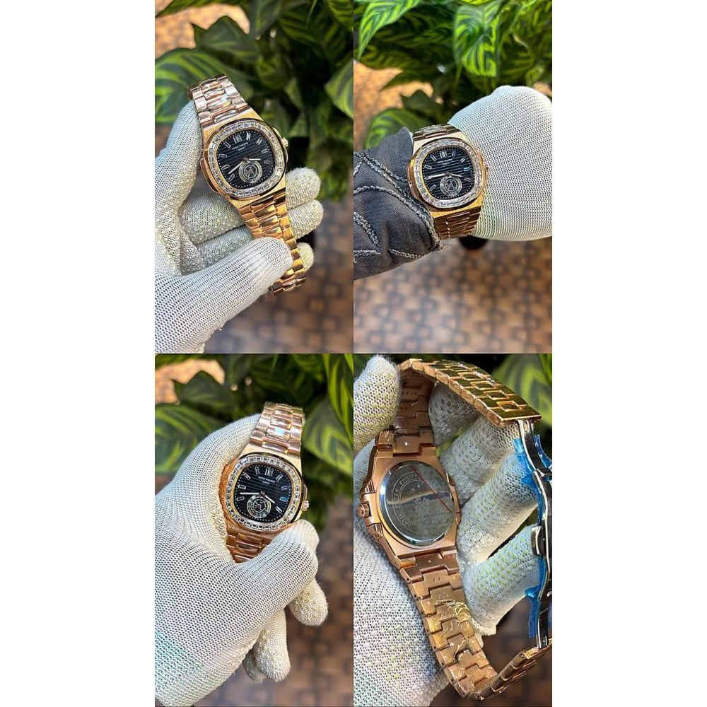 Patek Philippe Nautilus baguette diamond-set bezel.