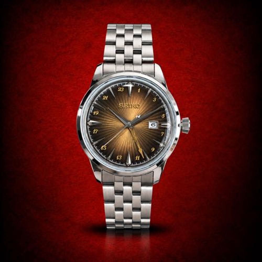 Seiko Pressge Cocktail Time GMT Stainless Steel Brown Dial