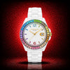 Authentic Grade Coatch Greyson White Ceramic Rainbow Crystal Bezel Women Swach