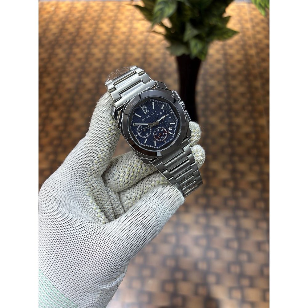 Bvlgari Octo Finissimo chronograph silver-blue
