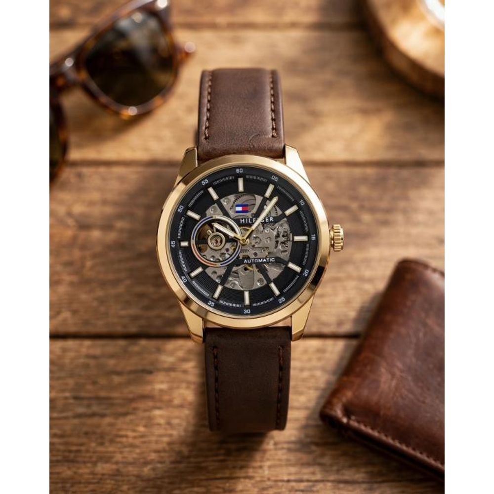 Tommmy Hilfige_r Automatic Leather DarkBrown-Gold-Black
