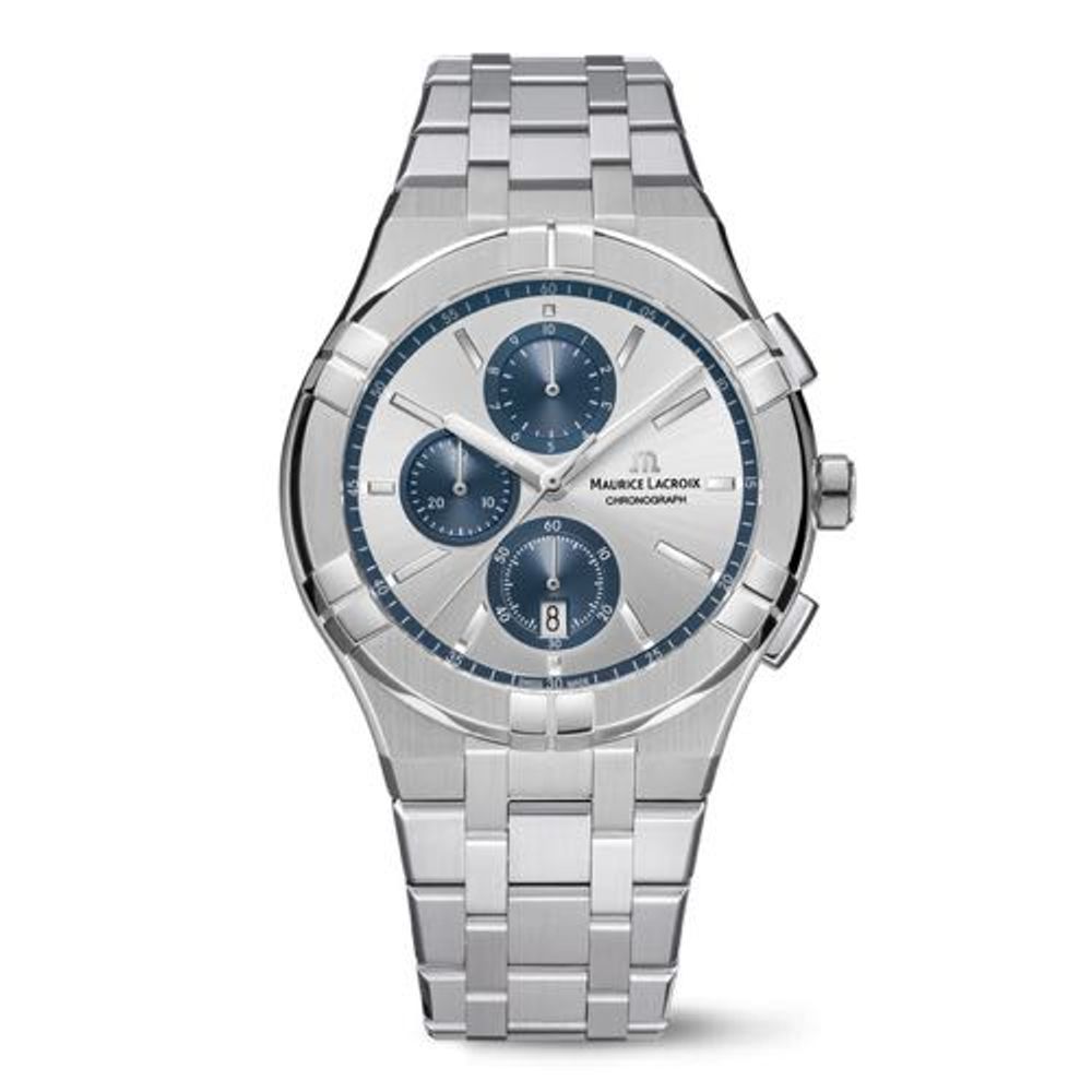 Maurice Lacroix Aikon Chronograph Silver White Blue Metal AUTHENTIC Store Quality