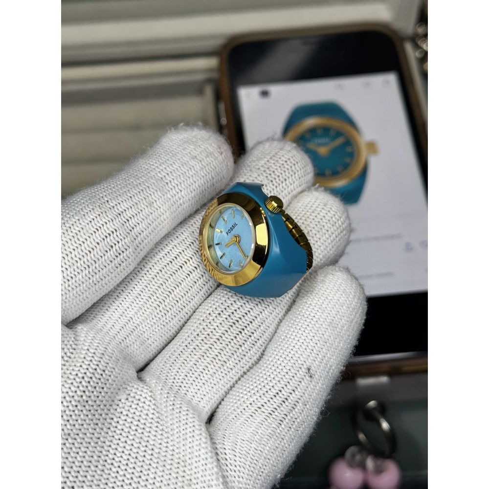 Fossi l Teal Blue Gold Ring Premium Ladies Watch