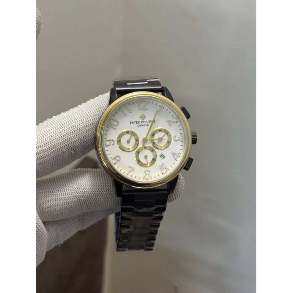 Patek Philippe Black Gold With White Dial Chronograph Watch