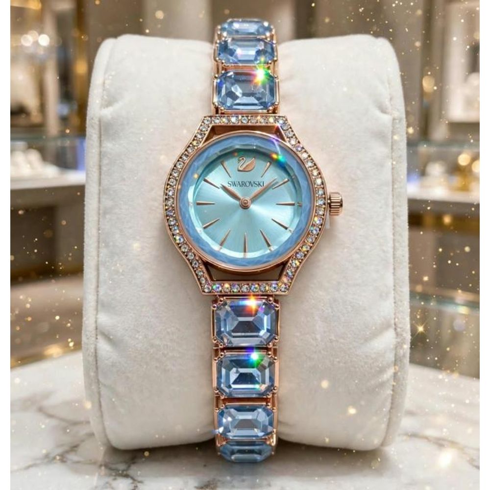 SWAROVSKY CRYSTAL ROSE GOLD  BLUE WATCH FOR HER 1002