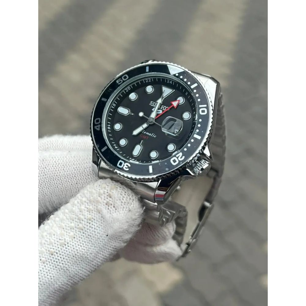 Seik_o Gmt Sports Quartz Back Open 4 Niddle Swift Movement Black