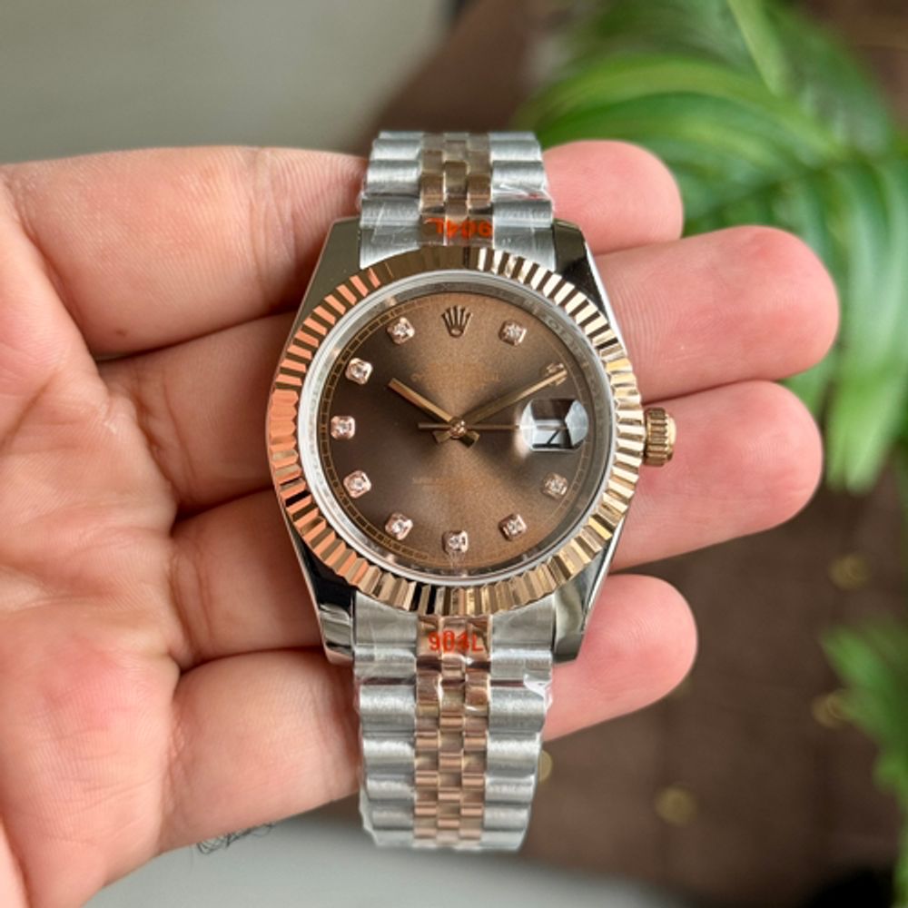 Rollex Date Just 41 Silver Rose Gold Brown