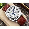 Cartiar Sun Moon Slim Brown Leather Belt Silver White Dial AT428