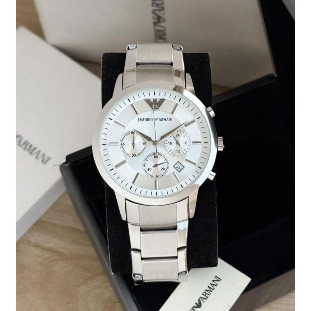 EMPORIO ARRWA%! SILVER BLACK CHRONOGRAPH 1113