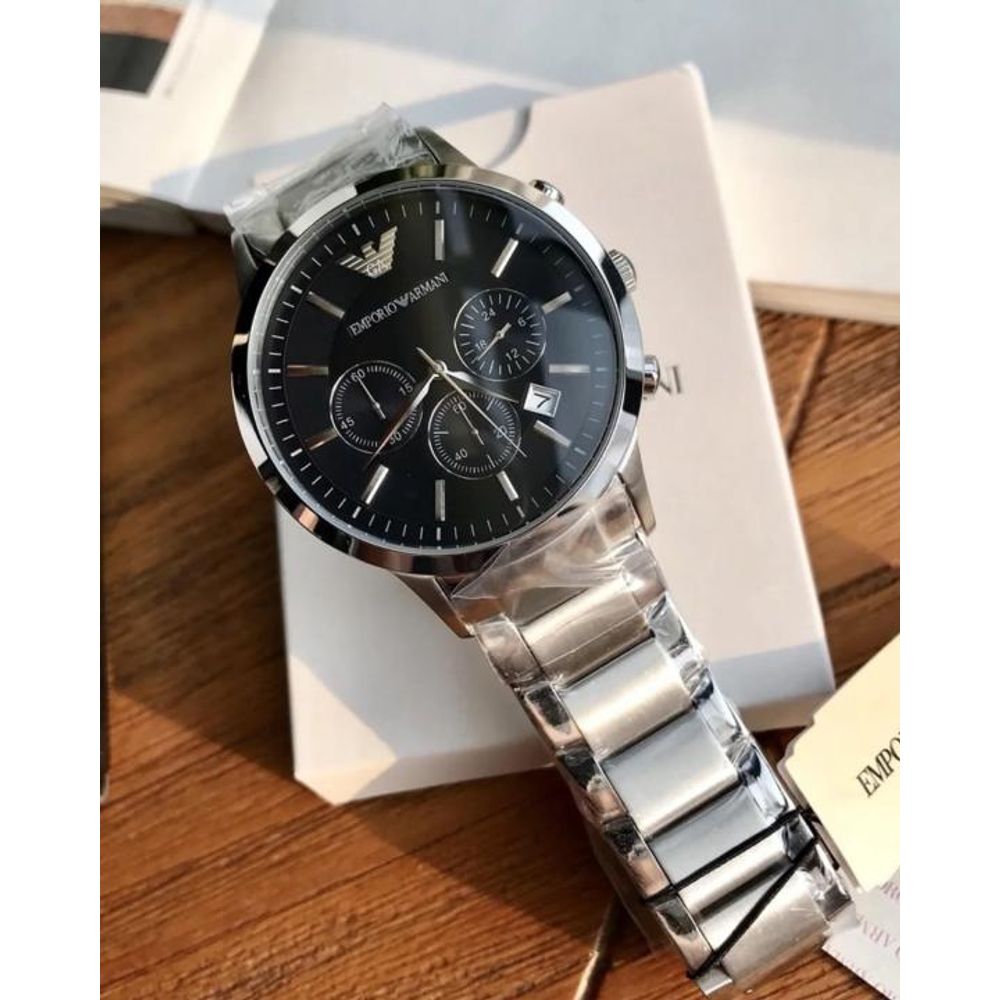EMPORIO ARRWA%! SILVER BLACK CHRONOGRAPH 1112