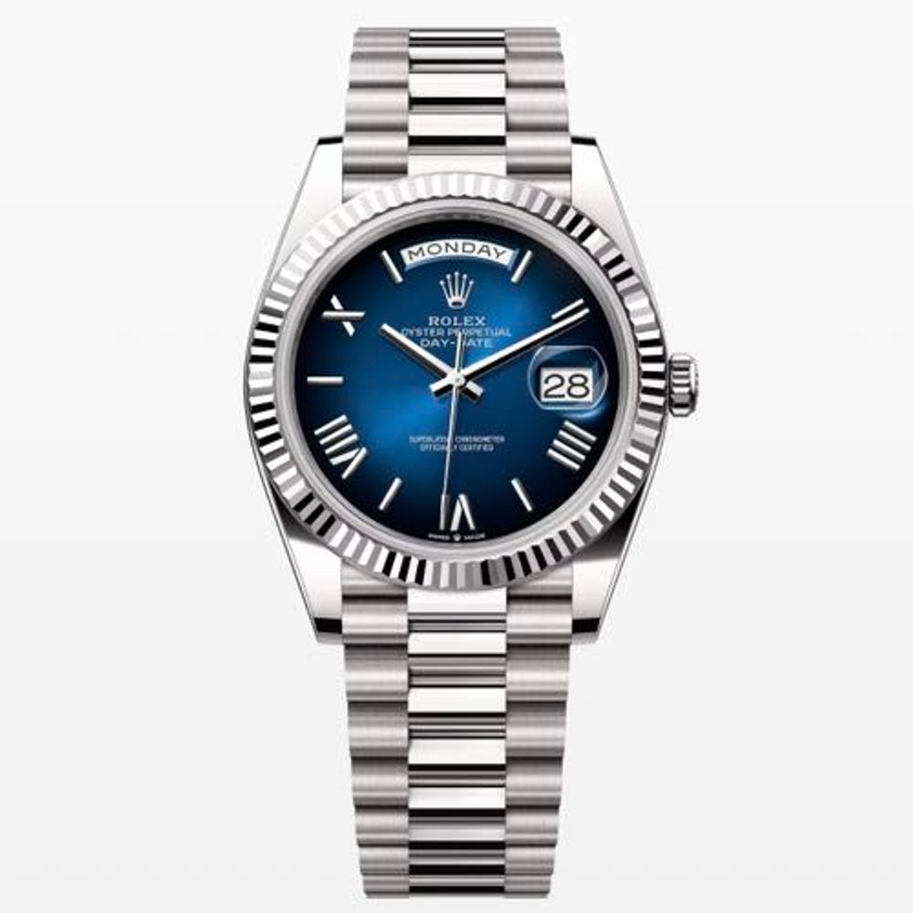 SWISS ETA Rollex Day Date 40MM Ombre Blue Dial