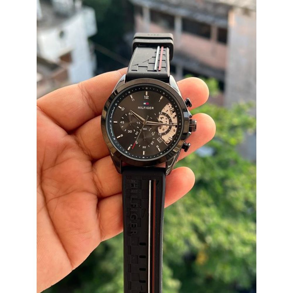 TOMMY HILFIGR BLACK ALL CHRONO PREMIUM WATCH