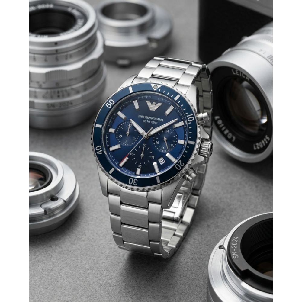 Emporio Arrwa%! 100Meter Chronograph Silver-Blue