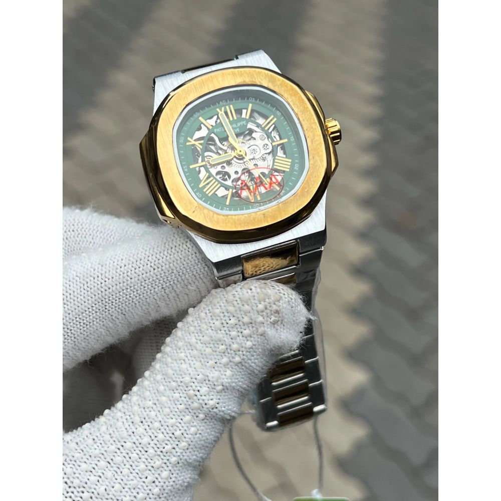 Patek Philipe Skeleton Roman Two Tone Green