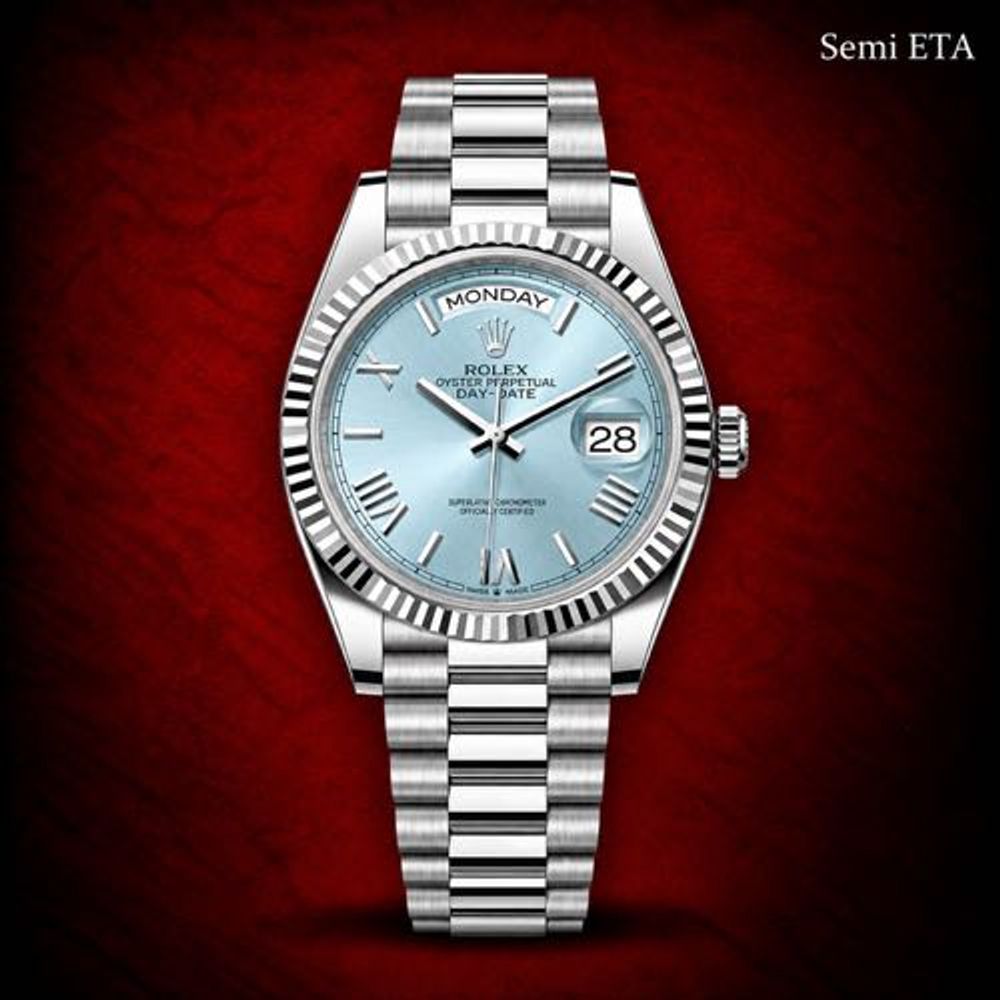 Rollex Day Date Stainless Steel Sky Blue Dial