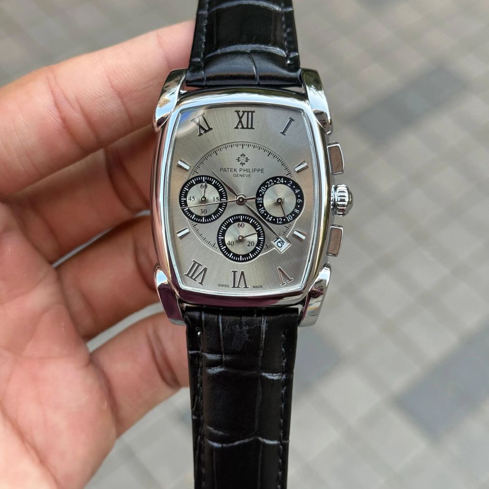 Patek Phillip_e Barrel Chronograph Silver White Black Belt