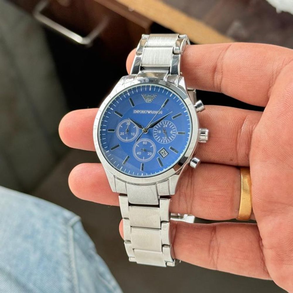 EMPORI O ARRWA%! SILVER BLUE CLASSIC CHRONOGRAPH 304