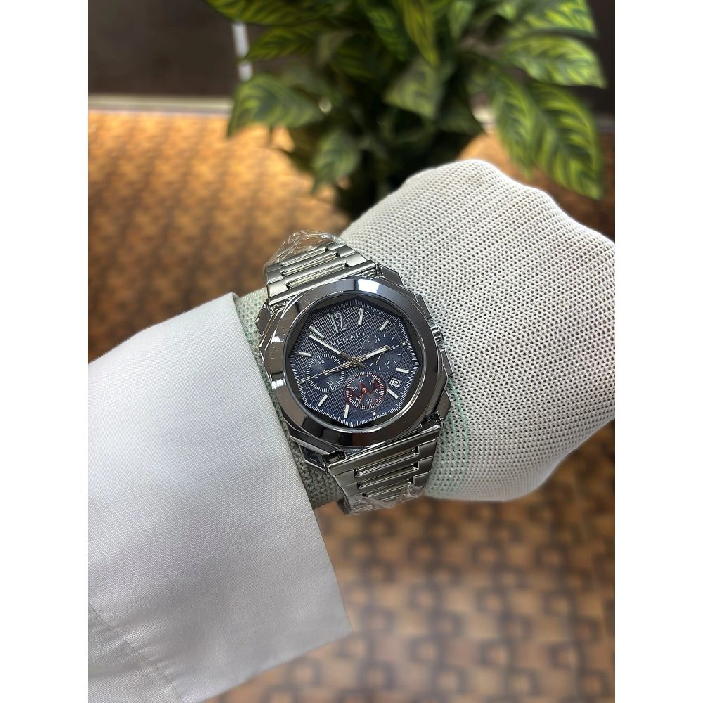 Bvlgari Octo Finissimo chronograph silver-blue