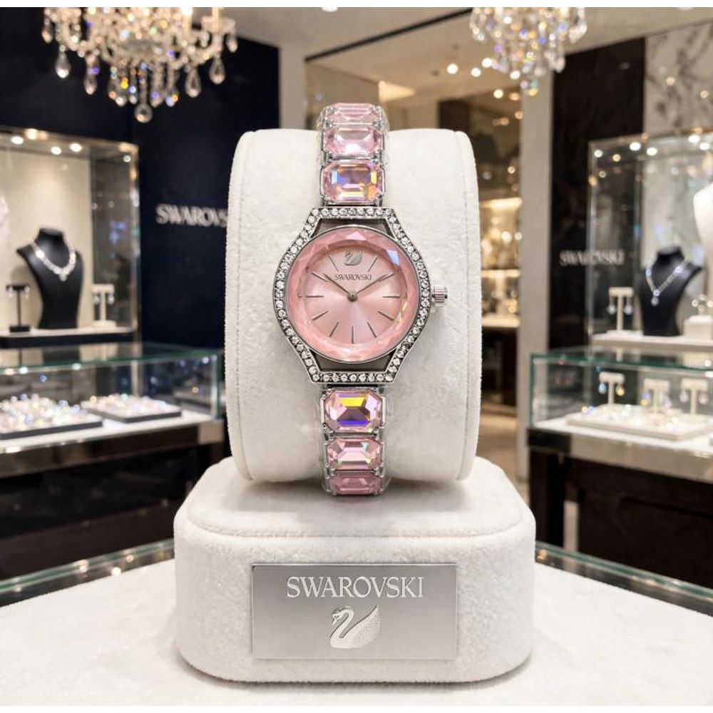 SWAROVSKY CRYSTAL SILVER PINK WATCH FOR HER 1001