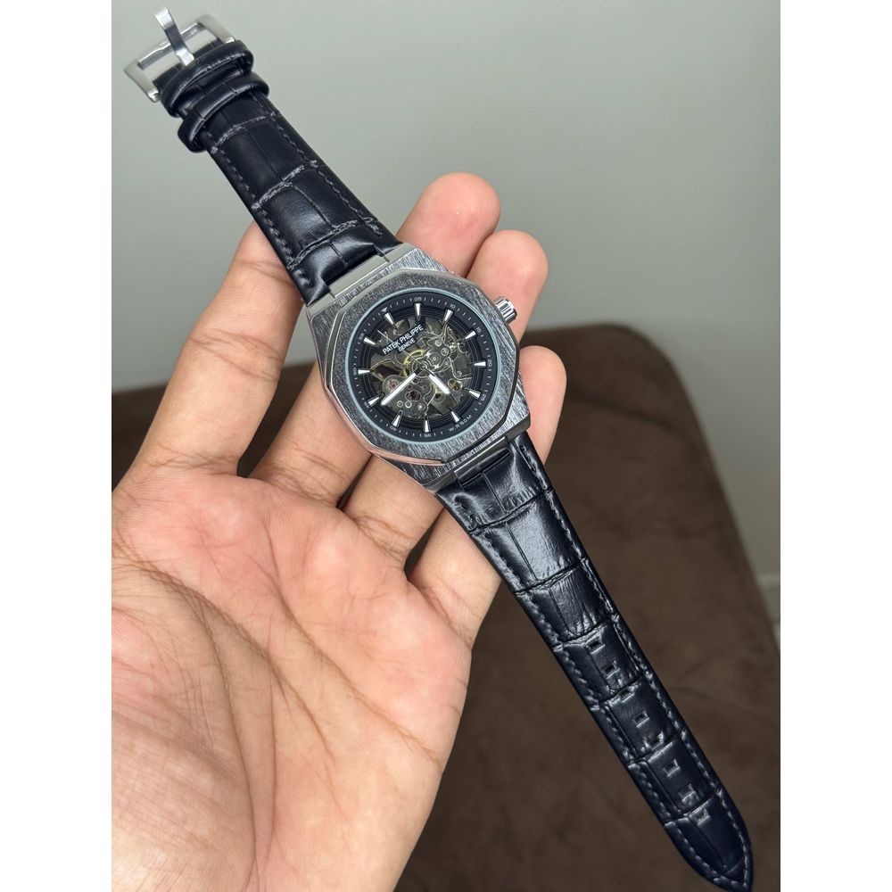 Patek Philippe Skeleton Silver Black Automatic Watch