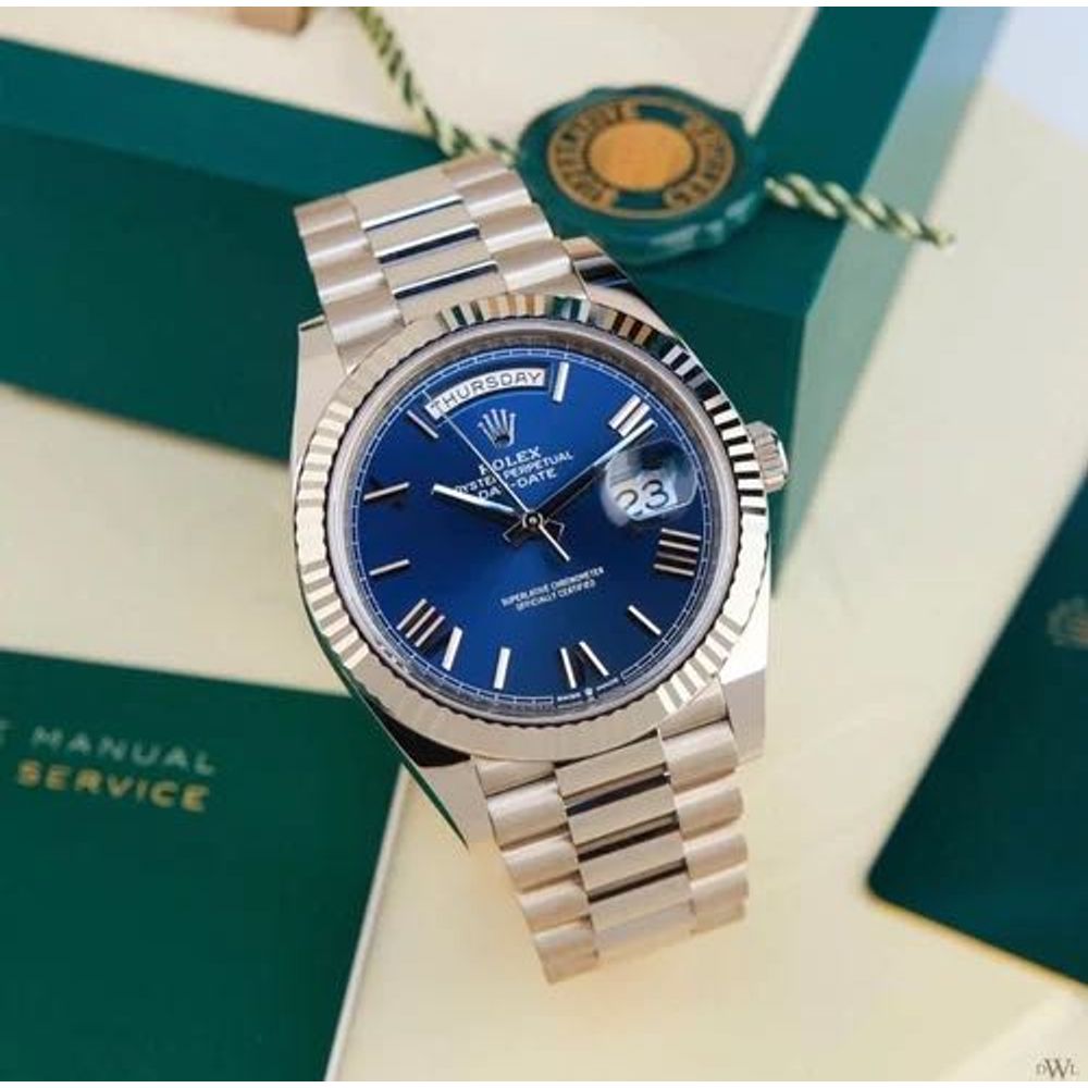 Rollex Day Date Silver Blue