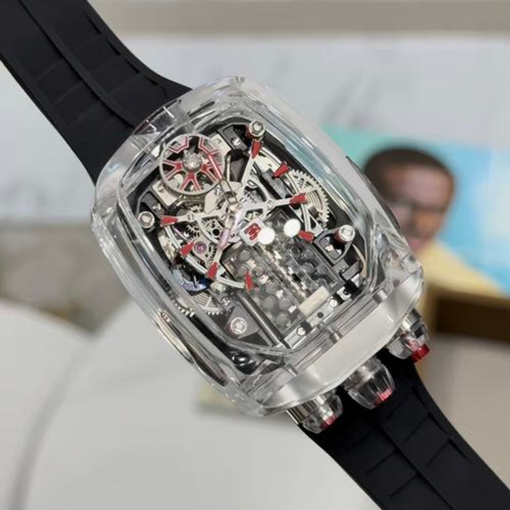Bugatti Chiron Sapphire Clear Case Black Strap