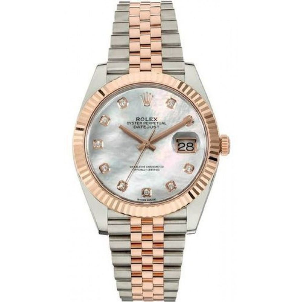 Rollex Date Just 41 Silver Rose Gold Mother of Pearl Dial ZR