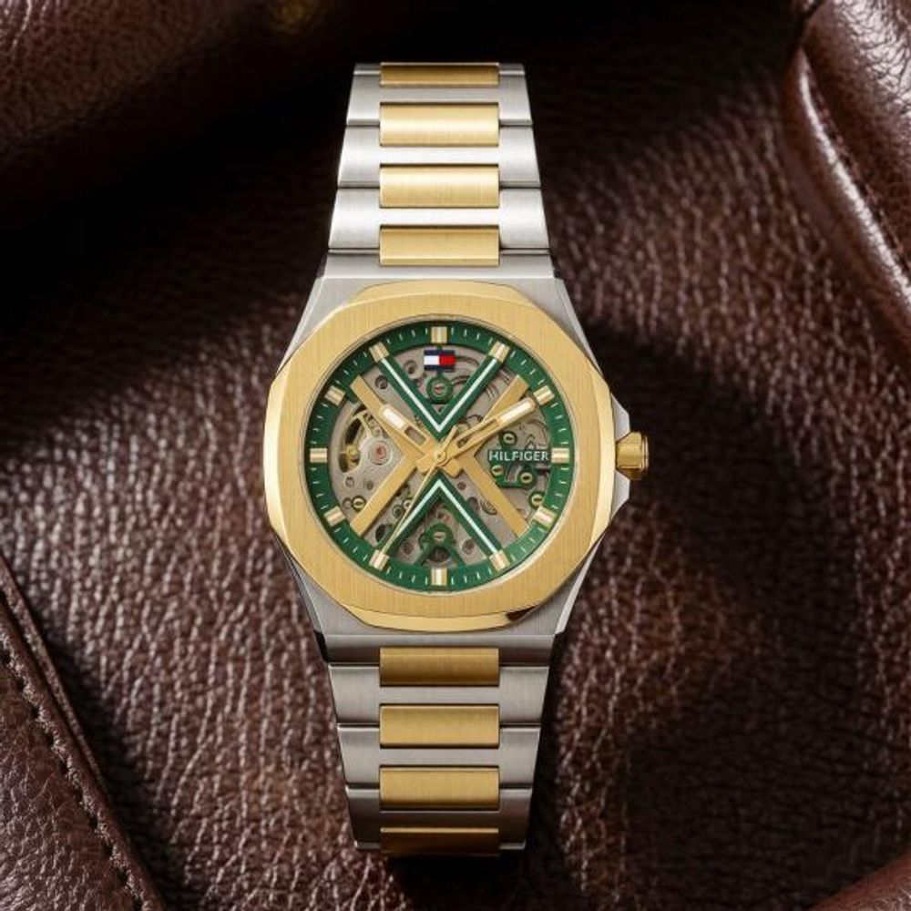 Tommmy Hilfige_r Skeleton Automatic 2Ton-Gold-Green