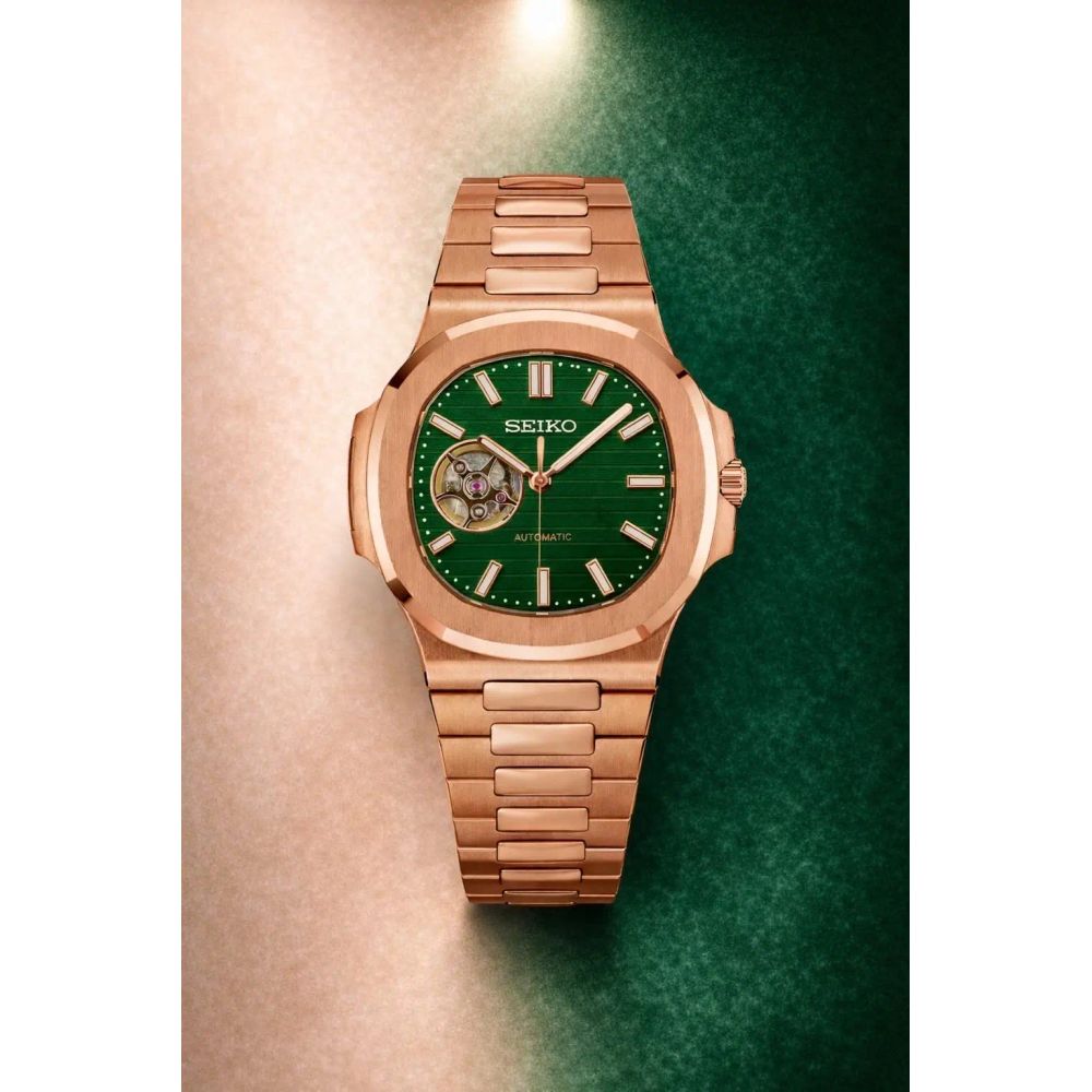 Seiko Nautiko Rose Gold Green Open Heart