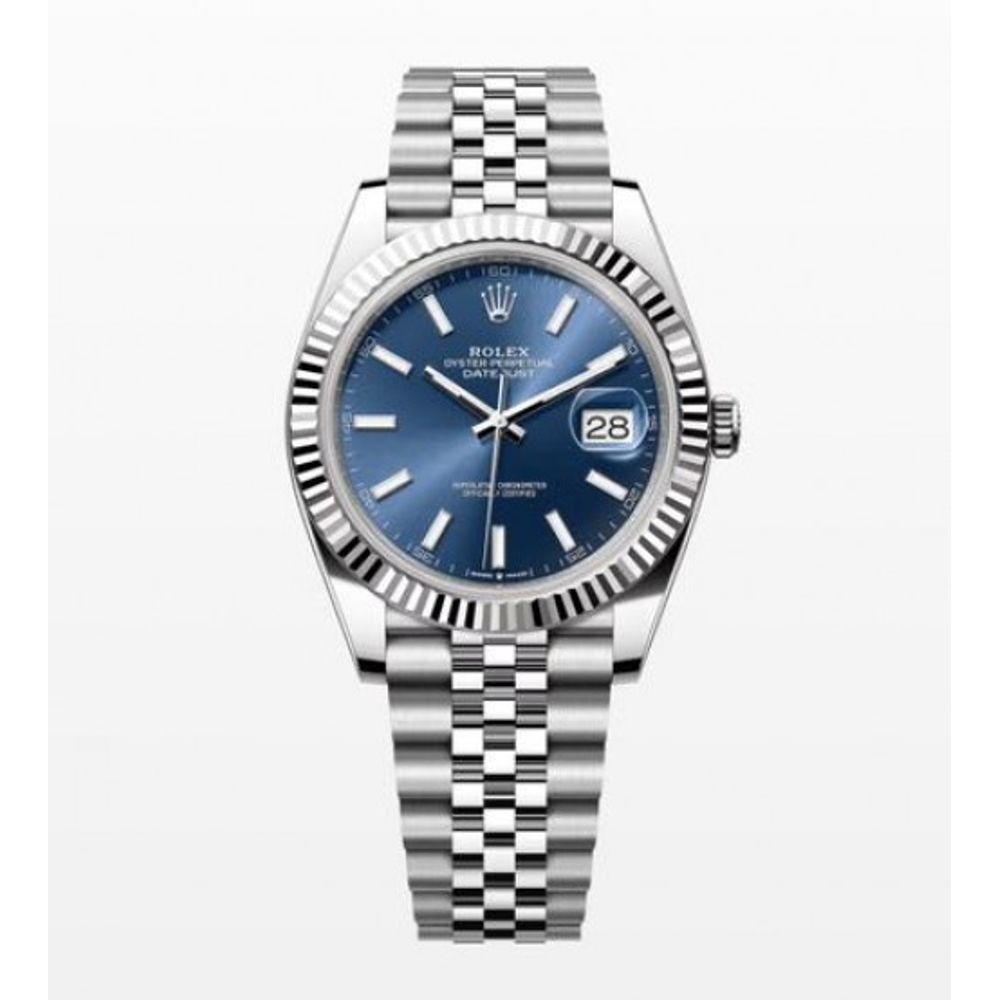 Rollex Date Just 41 Silver Blue Dial Semi ETA