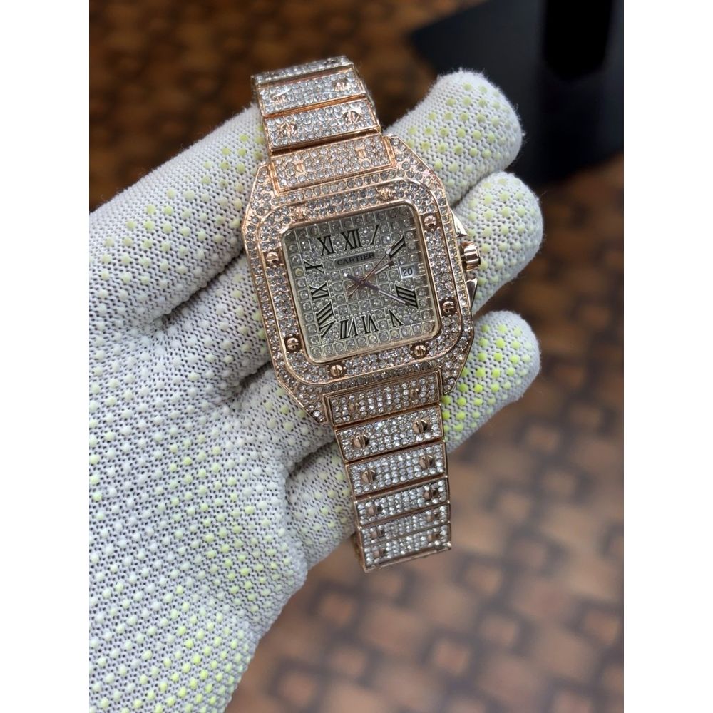 Cartier Santos luxury diamond stainless Steel Rose gold plated watch