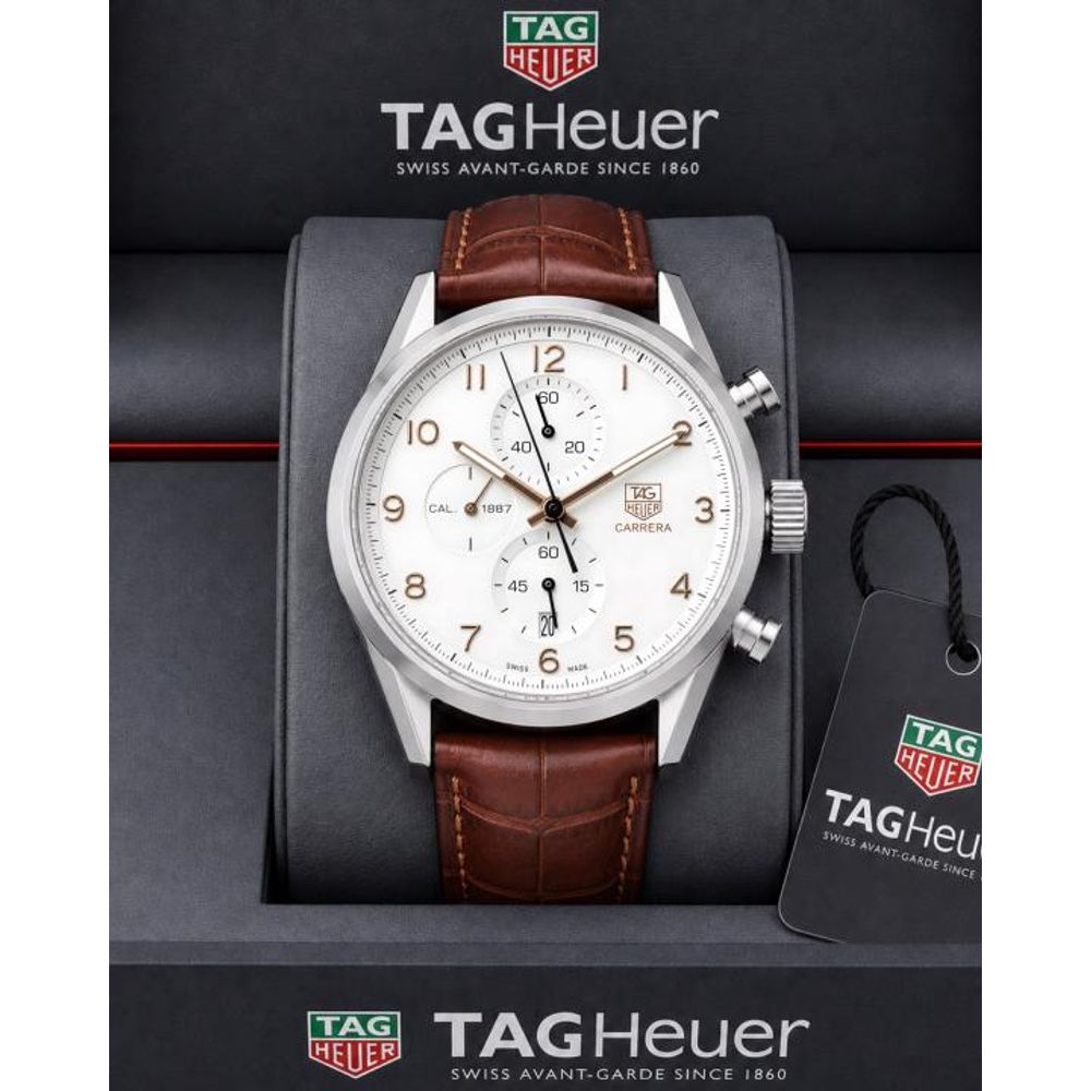 TAG Heueer Carrera Calibre 1887 Automatic Chronograph brown and white