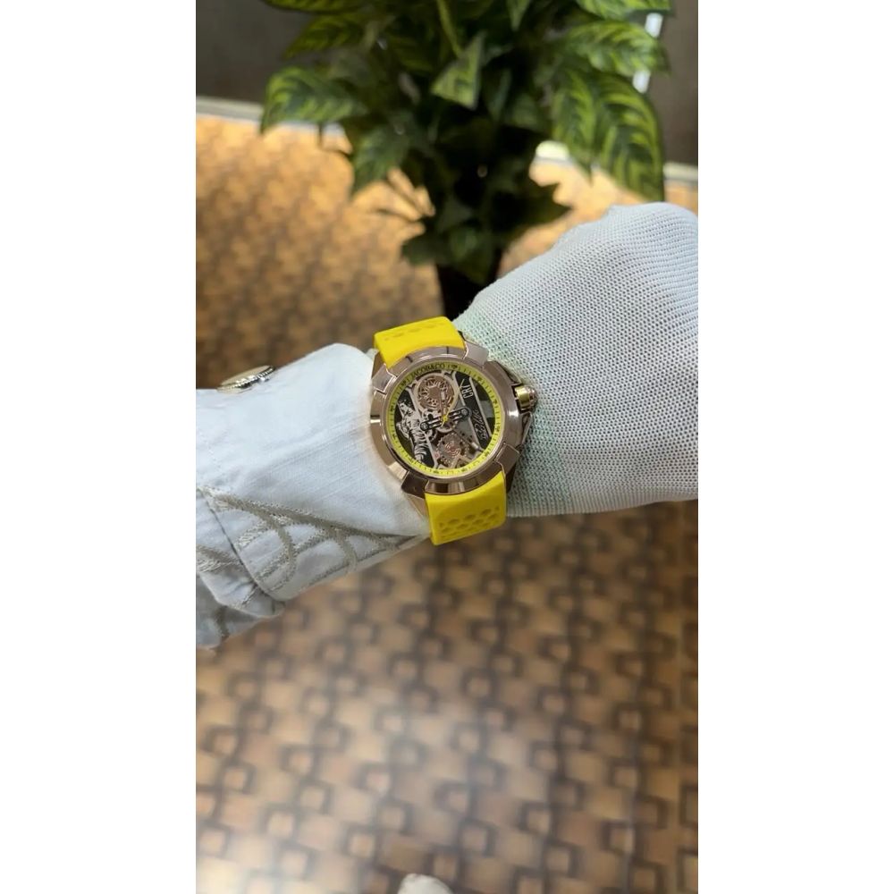 Jacob Co CR7 Limited Edition timepiece featuring skeletonized dial with a yellow rubber