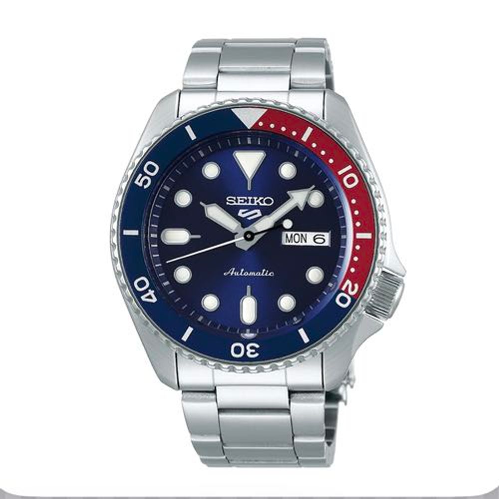 Seiko Sports 5 Day Date Silver Blue