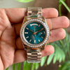 Rollex Day Date Rose Gold Turquoise Dial Diamond Bezel