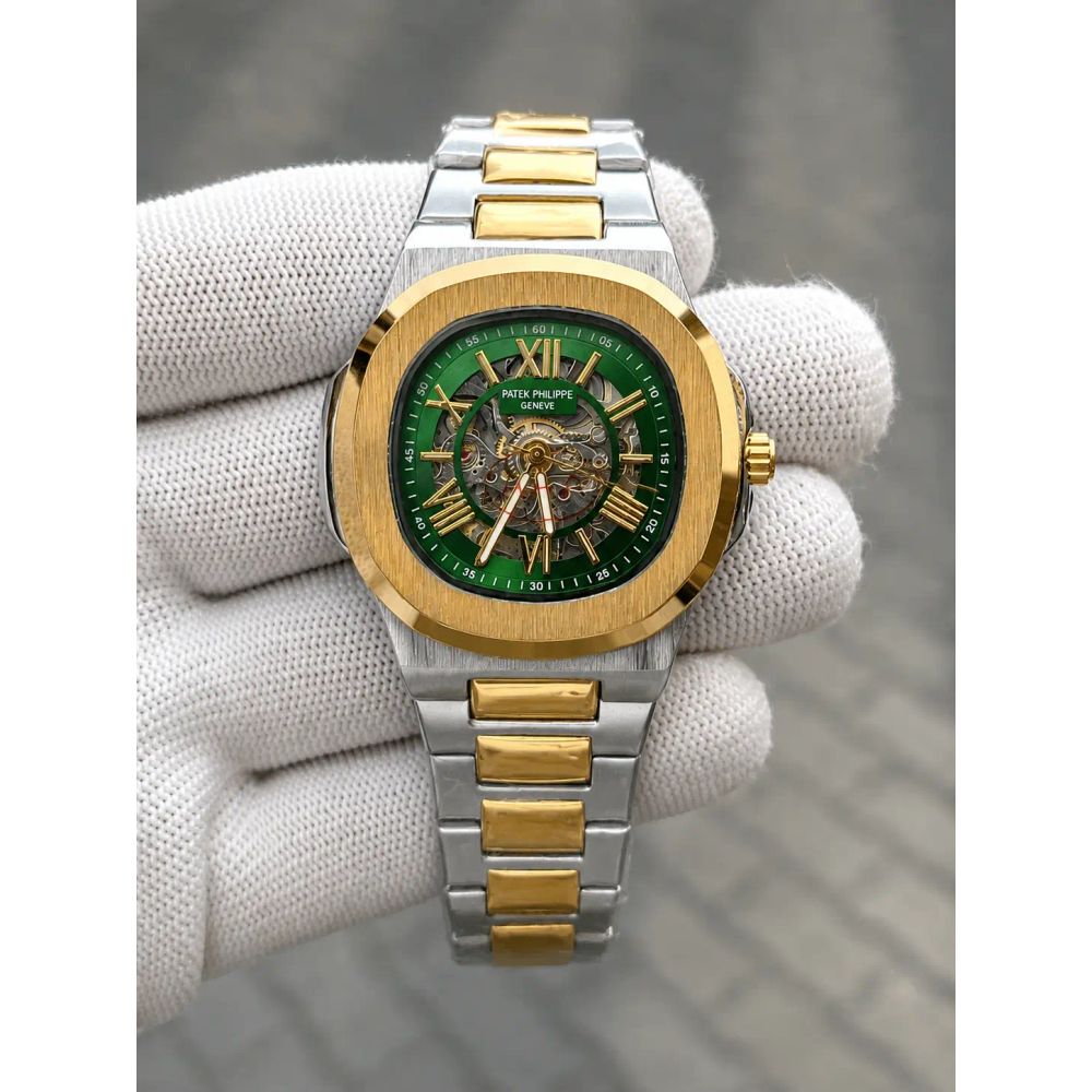 Patek Philipe Skeleton Roman Two Tone Green