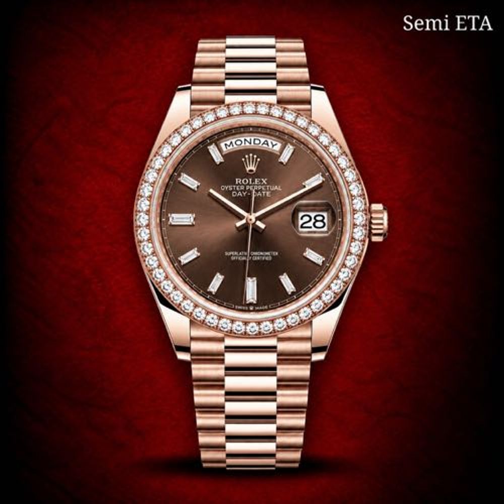 Rollex Day Date Everosegold Chocolate Dial Diamond Set Bezel