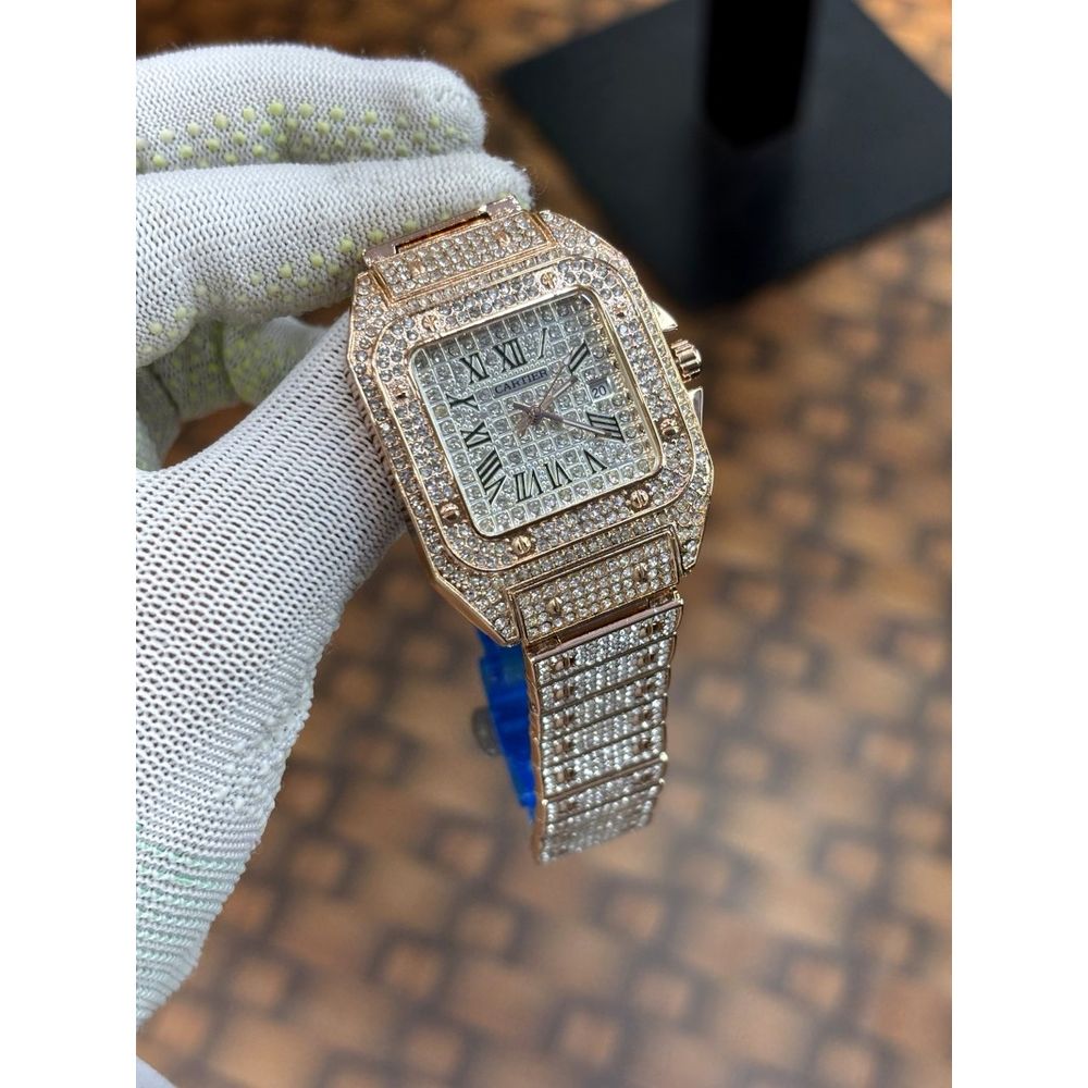 Cartier Santos luxury diamond stainless Steel Rose gold plated watch