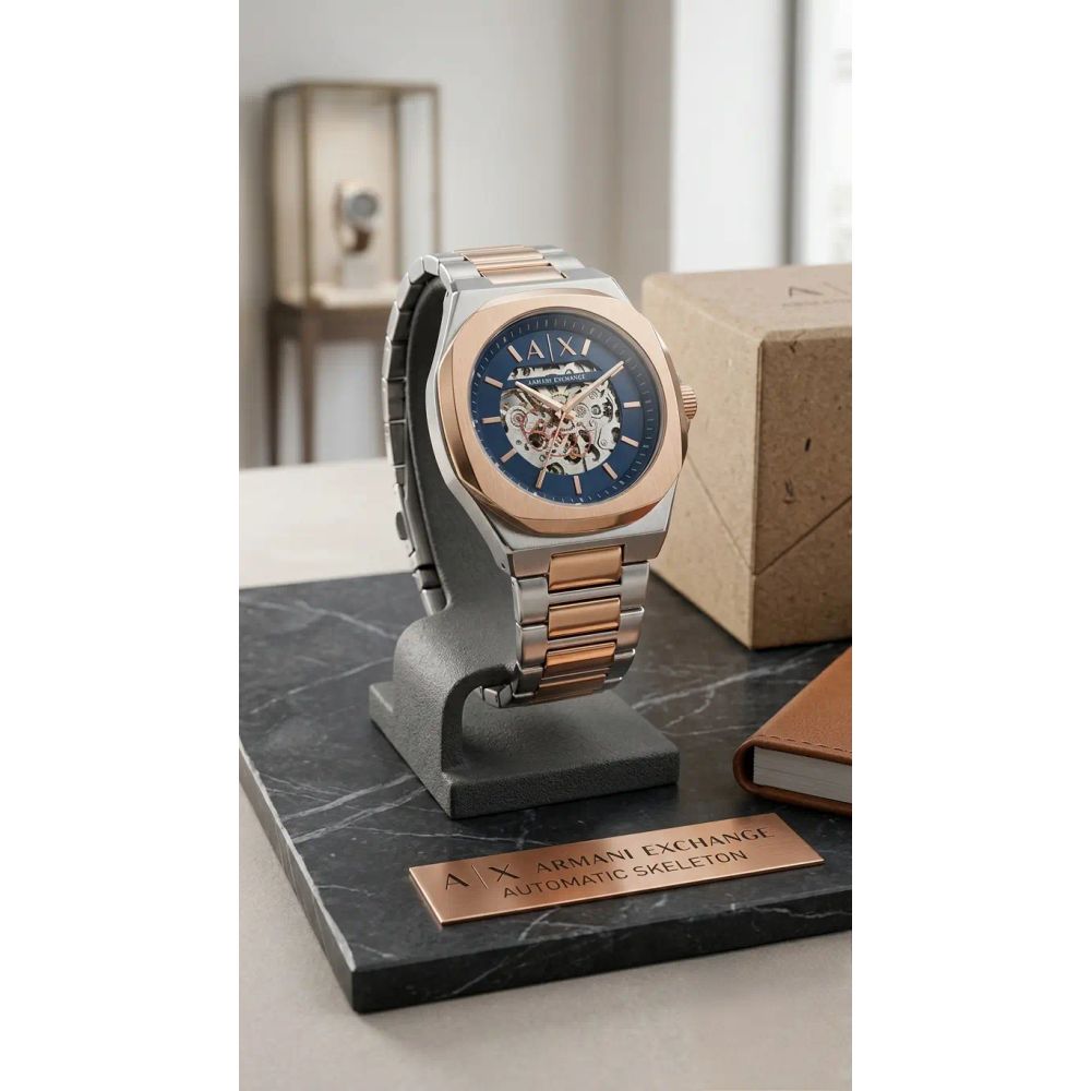 Arman i Exchange Skeleton Square Open Machine Rose Two Tone Blue Dial