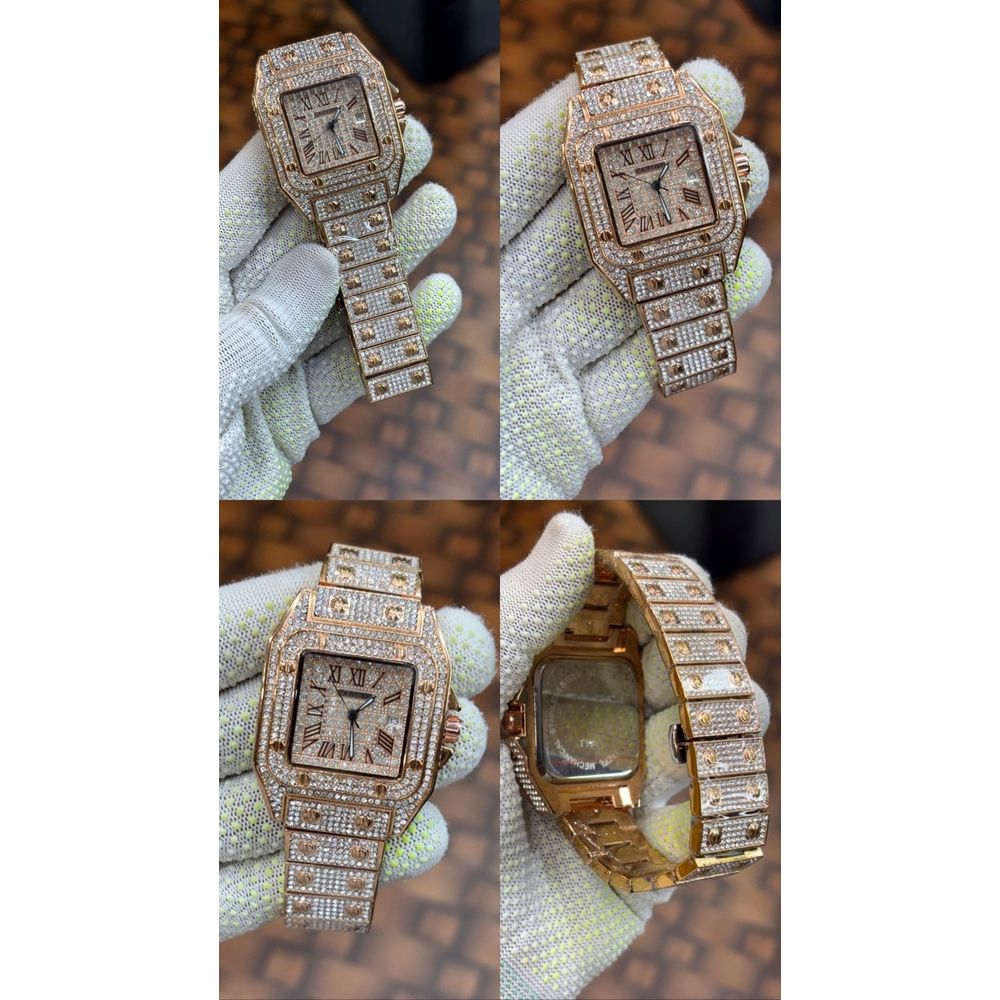 Cartier Santos luxury diamond rose gold dial stainless Steel Rose gold plated watch