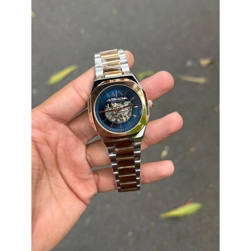 Arman i Exchange Skeleton Square Open Machine Rose Two Tone Blue Dial