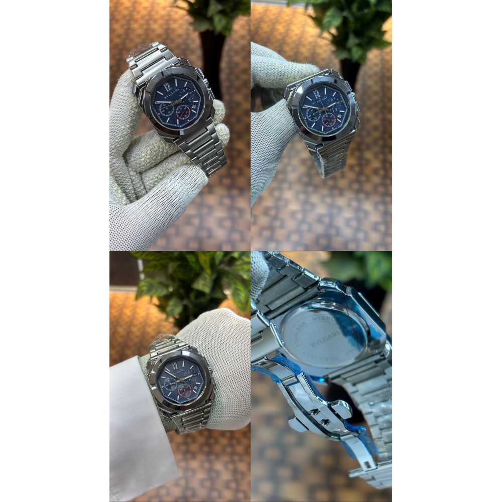 Bvlgari Octo Finissimo chronograph silver-blue