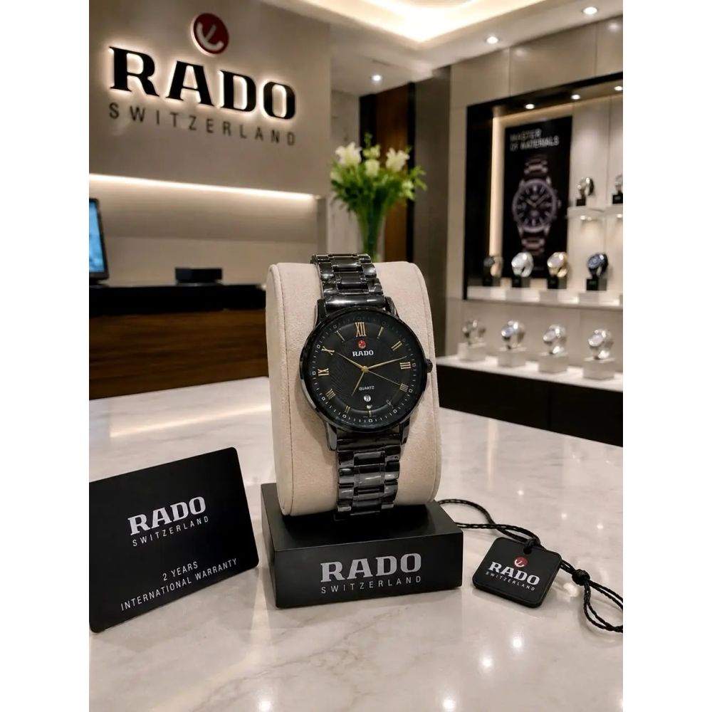 Rado,centrix style black dial roman index quartz watch