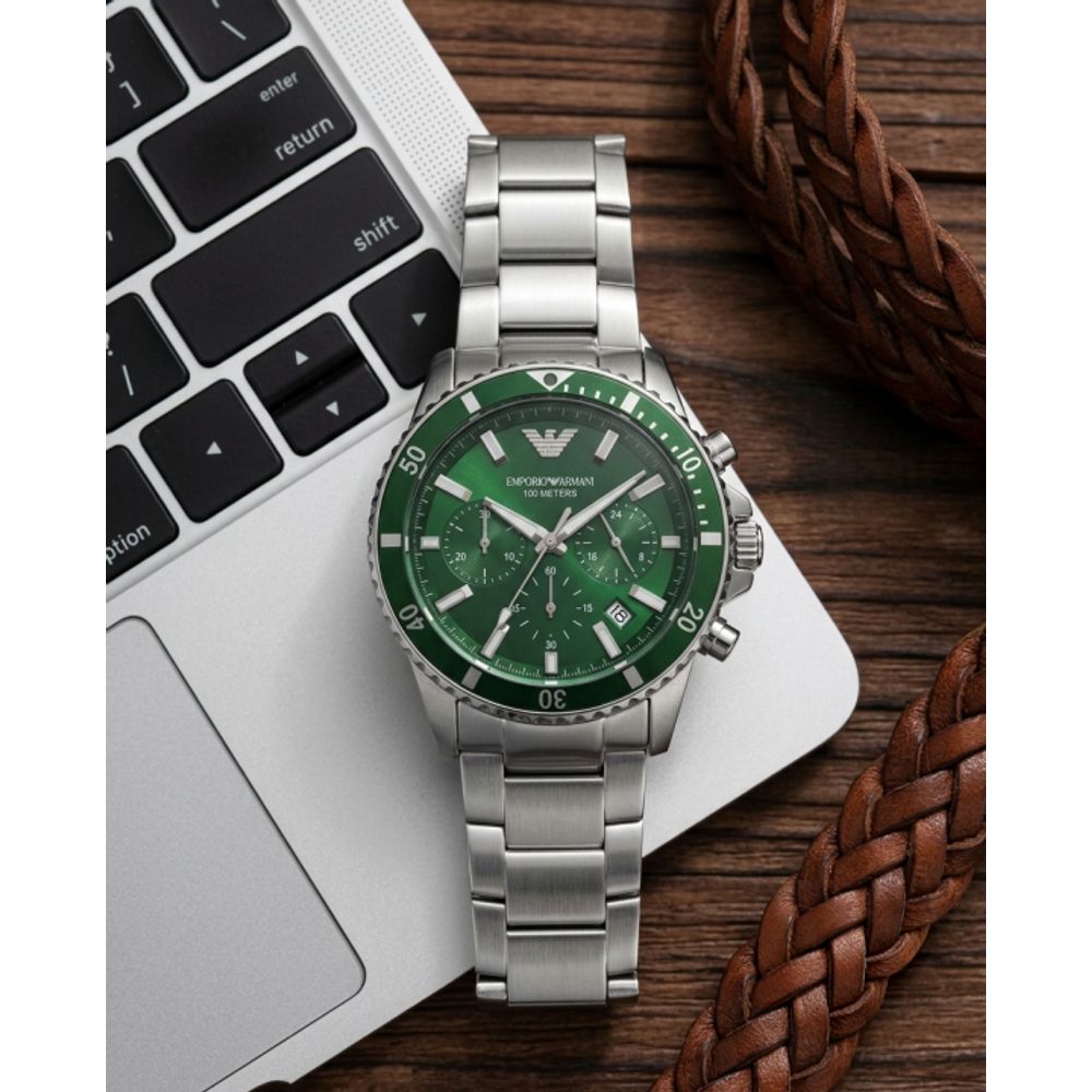 Emporio Arrwa%! 100Meter Chronograph Silver-Green