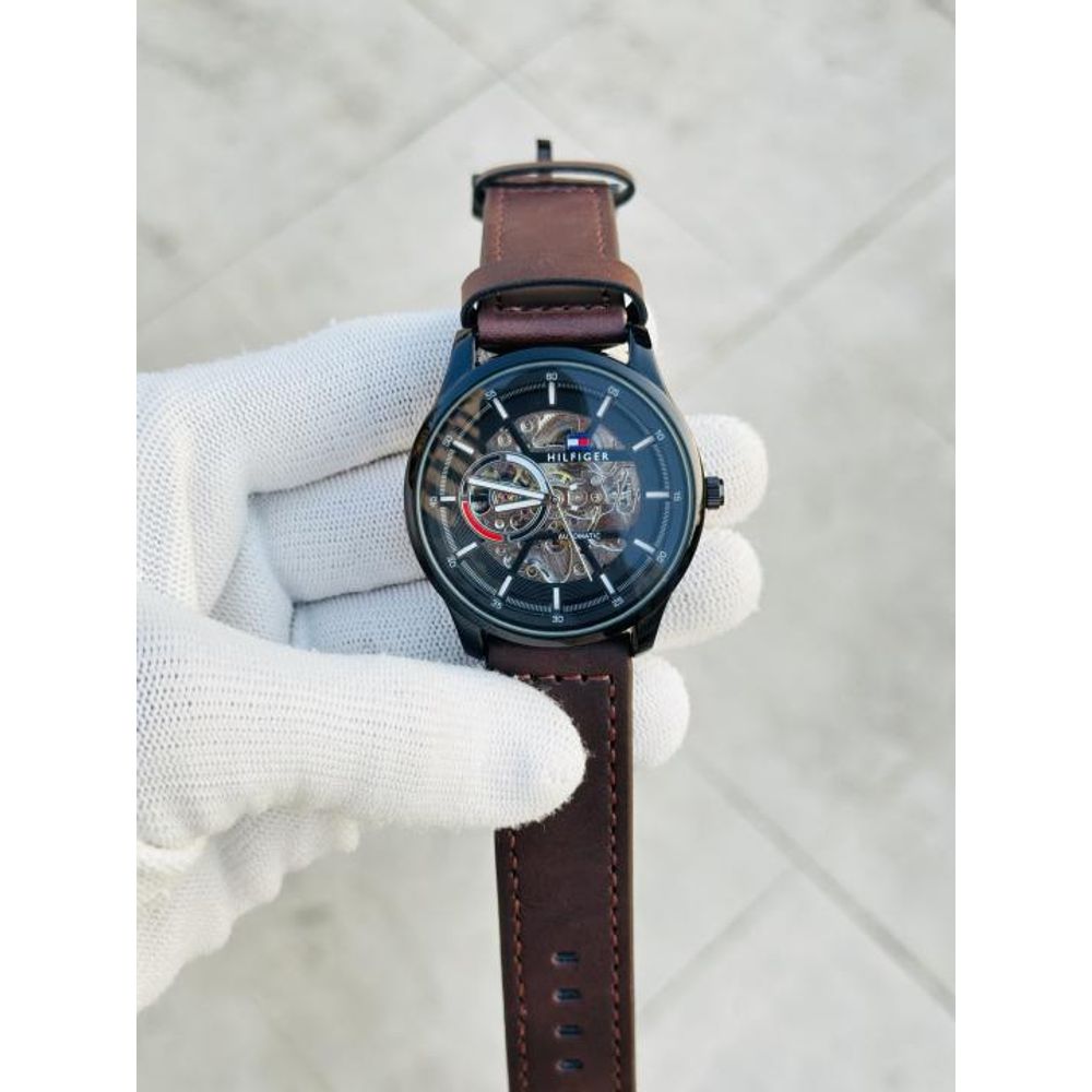 Tommyy Hilfiger Automatic Leather Belt Brown Black AT143