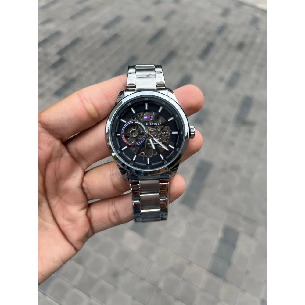 Tommy Hilfige r Automatic Chain Silver Black