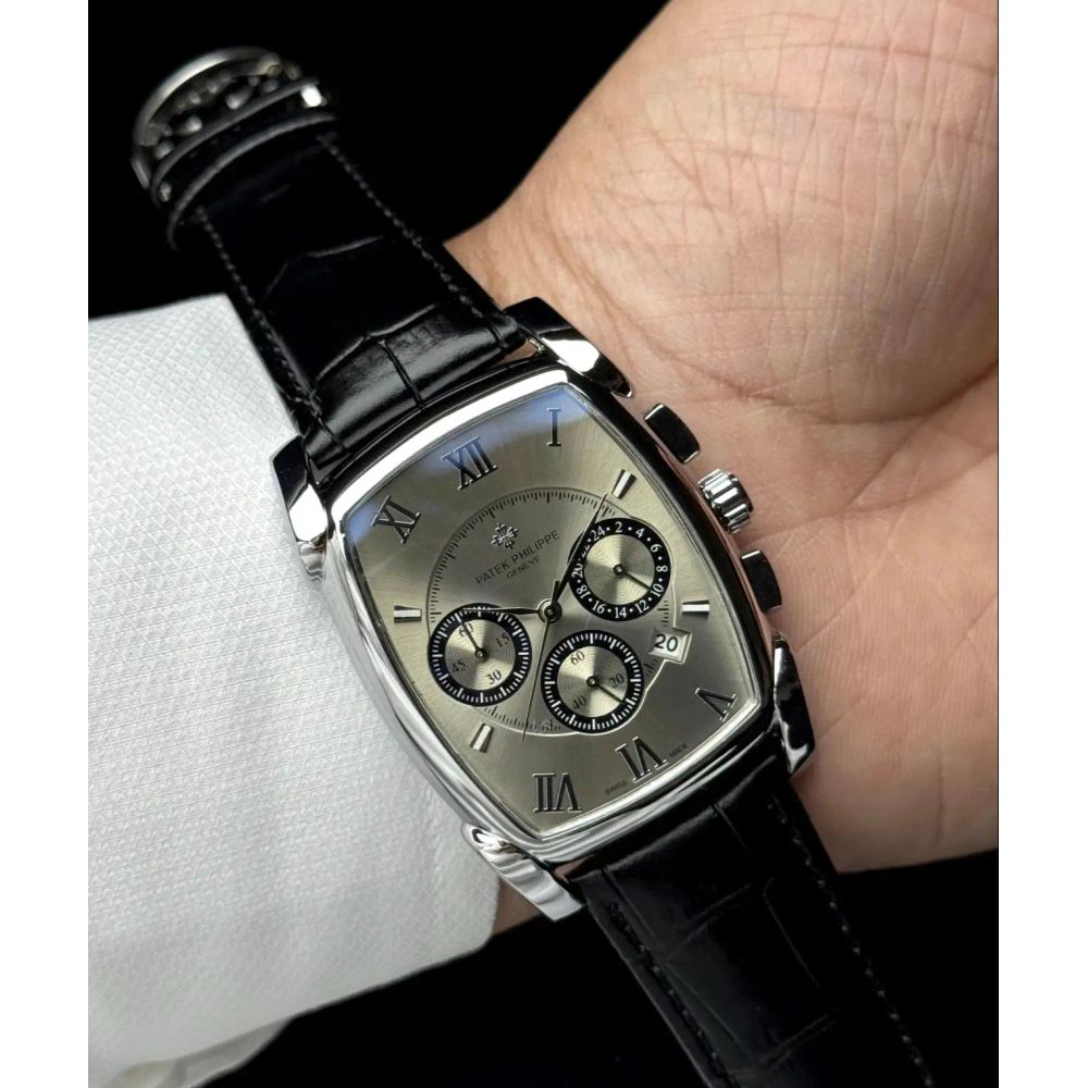 Patek Phillip_e Barrel Chronograph Silver White Black Belt
