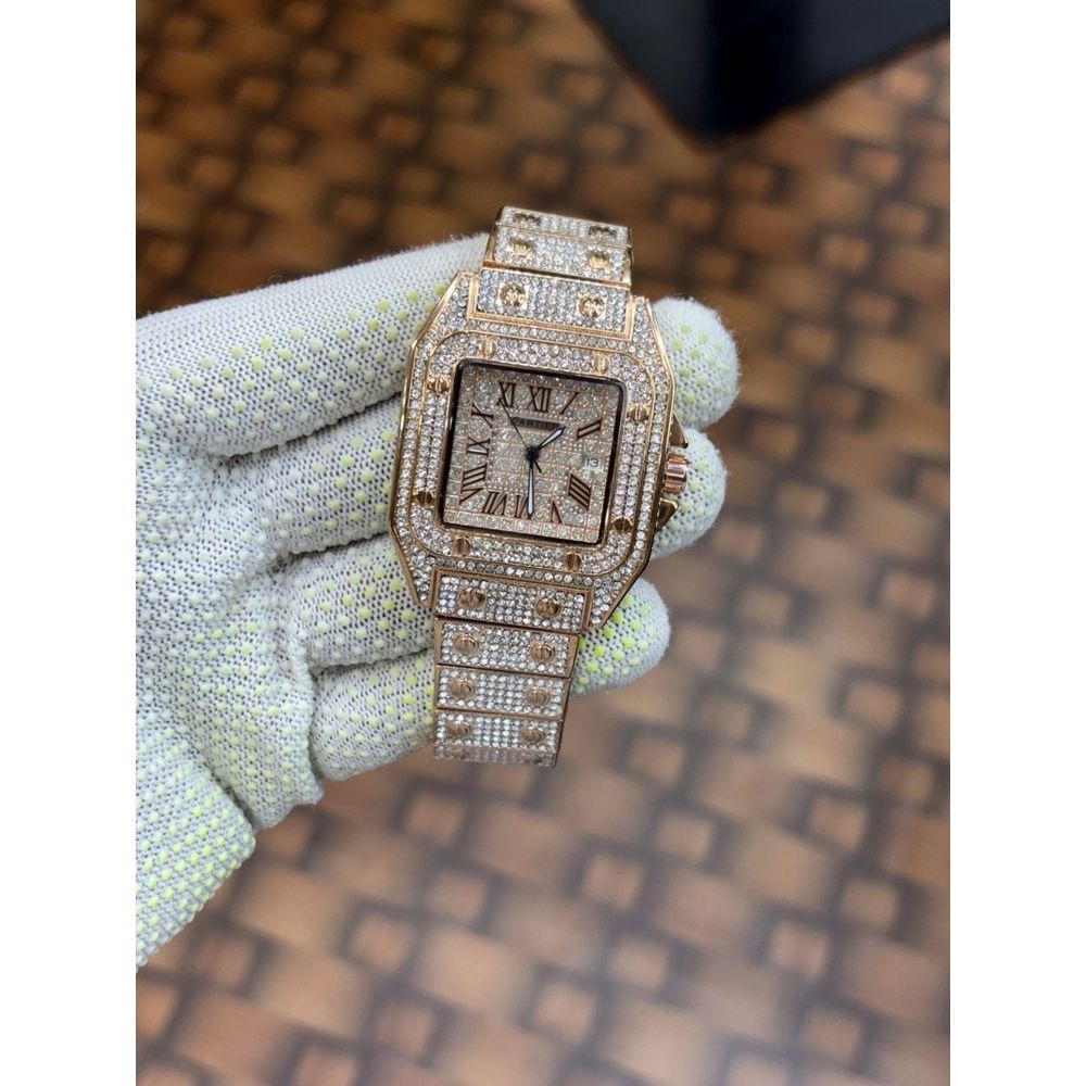 Cartier Santos luxury diamond rose gold dial stainless Steel Rose gold plated watch